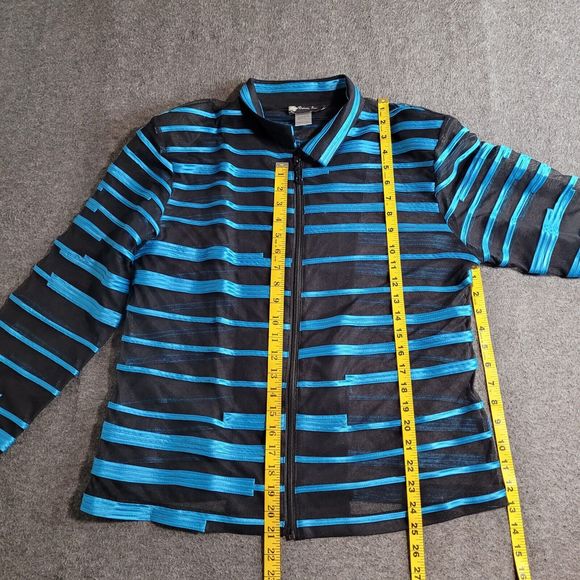 Damee Inc Black Mesh Turquoise Stripe XL Long Sleeve Sheer Full Zip Jacket - Picture 3 of 10